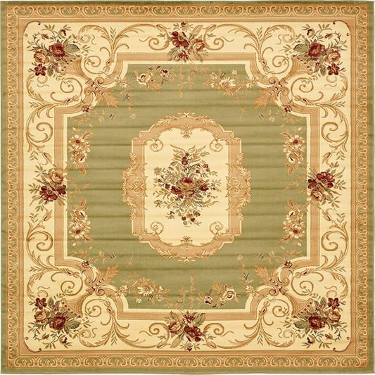 Unique Loom Versailles Collection Traditional Classic Floral Motif Area Rug (10' 0 x 10' 0 Square, Green/ Ivory)