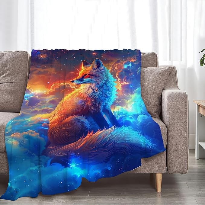 Fantasy Fox in Space Throw Blanket - Gifts and Decor for Girls, Women, Kids, Adults - Soft Warm Cozy Fleece Blanket for Couch, Sofa, Bed 60"x50"