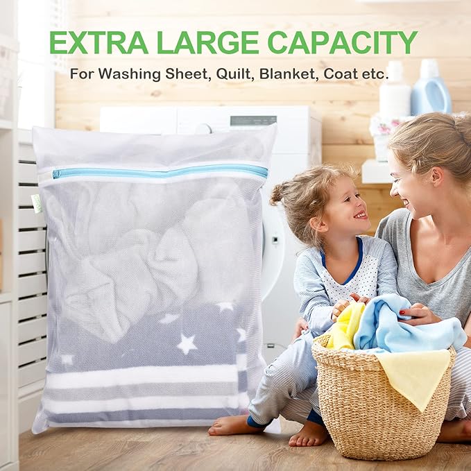 OTraki Large Mesh Washing Bag 43 x 35 in XL Laundry Bag Washer Machine Net Protector Large Washer Bag for Travel Camp College Student Dress Bedding Blanket Sheet Robe Cleaning Organizer Blue
