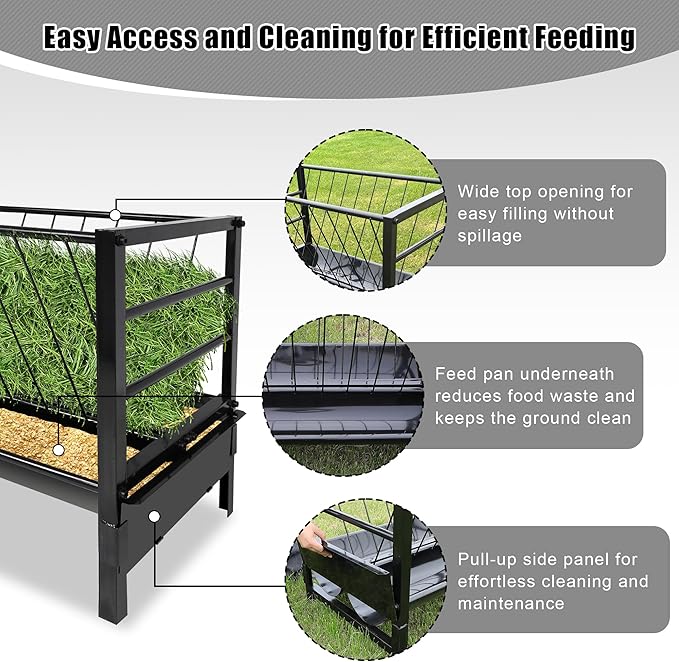 Large Pasture Hay Feeder 71Gallon, 2 in 1 Goat Hay and Grain Feeder for Goat Sheep Horse, Galvanized Steel Livestock Feeders with Top Rack & Feeding Trough, Easy to Install for Farms Shed Outdoor