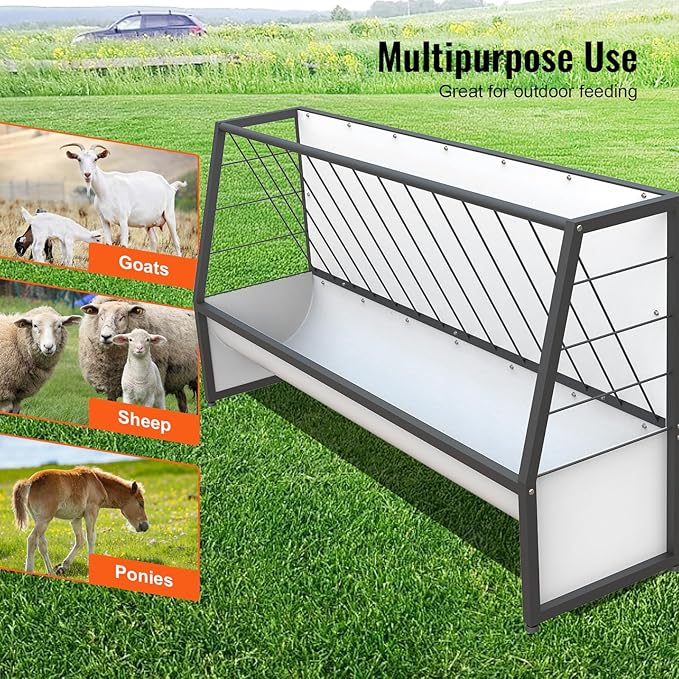 5 Ft Pasture Hay Feeder Black, Heavy Duty Galvanized Steel Livestock Hay Feeder, Outdoor Pasture Feeder for Sheep, Goats, Pony and Miniature Horses