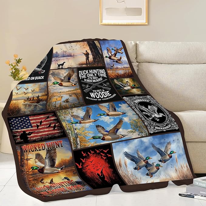 Duck Hunting Blanket, Hunting Throw Blanket, Mallard Ducks Gifts Blankets Stuff Fleece Flannel Plush for Men Boys Women Girls Lovers Adults Soft Bedding Gift for Sofa Bed Office Home Decor 80"x60"