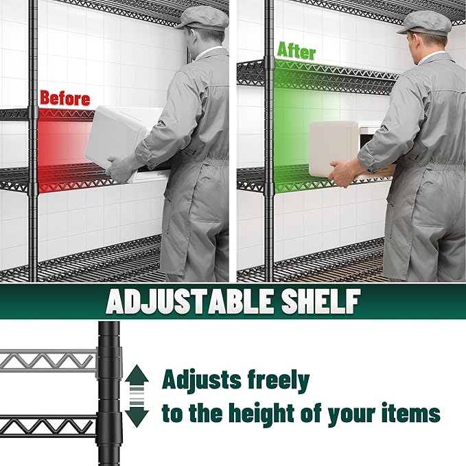 68.1"W Storage Shelves 2500LBS Wire Shelving Unit, Garage Shelving Heavy Duty, Adjustable Metal Shelving for Garage, Pantry, Kitchen, Basement, Warehouse, Business 68.1"W x 20.9"D x 70.9"H