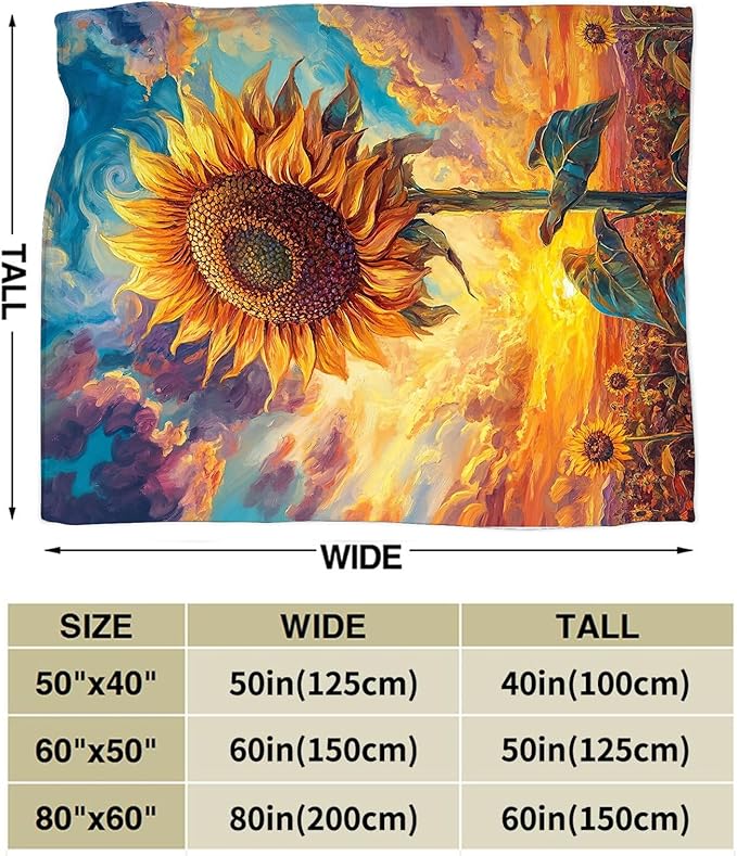 Sunflower Throw Blanket Sunflower Gifts for Girls Women Men Boys Plush Cozy Flannel Fleece Fuzzy Party Blankets Decor 60"X50"