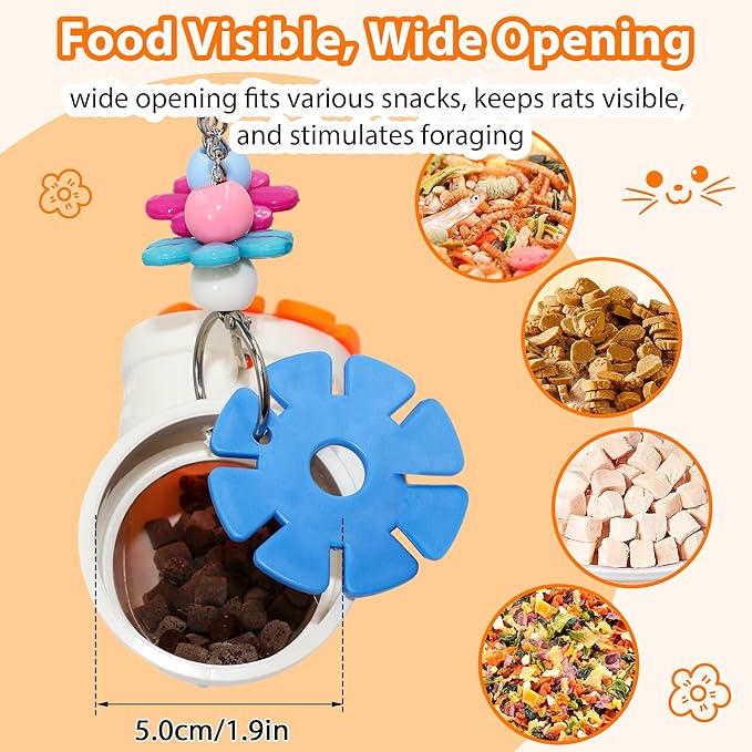 Rat Enrichment Toys, Wide Opening Rat Foraging Toy for Various Treats, Slow Feeder Hanging Fancy Mice Cage Accessories Puzzle Toy More Healthy, Easy-Clean Rodent Toys for Rats, Mice or Parakeets
