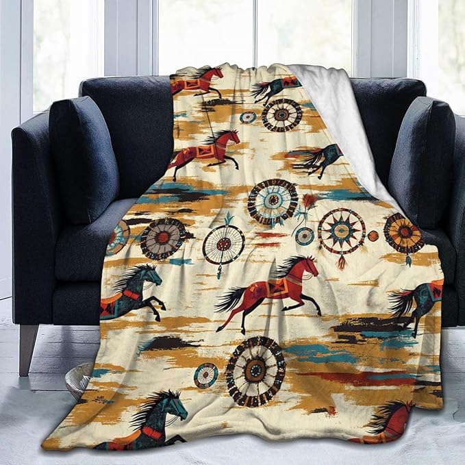 Dynova Horse Blanket Cozy Plush Western Cowboy Throw Blankets Fuzzy Flannel Fleece Cowgirl Native Gifts for Girls Boys Women Men 80"X60"