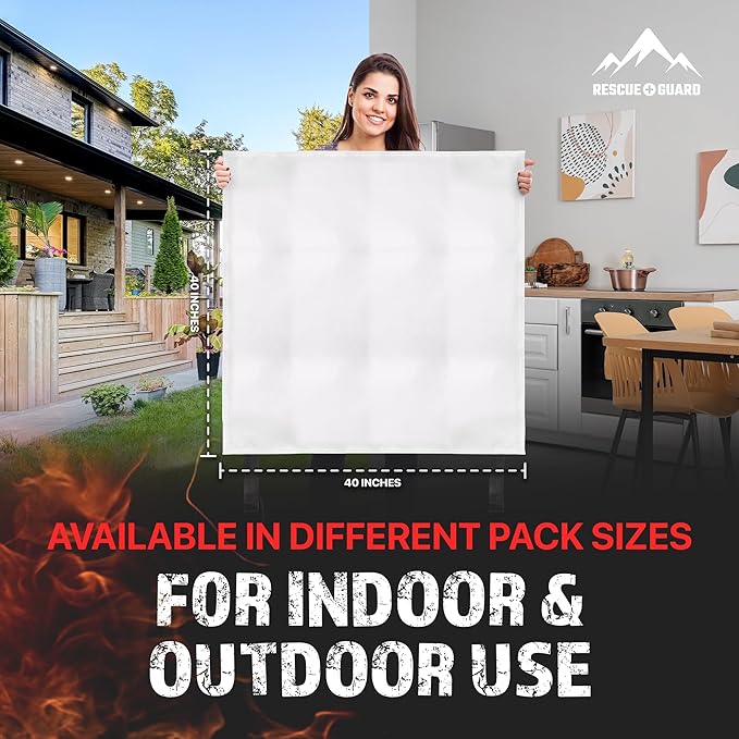 Emergency Fire Blanket - 4-Pack 40”x40” Stay Prepared With Our Fireproof Blanket Extinguish Flames for Your Home Kitchen - Be a hero with first house must haves along with Extinguisher - Home Safety