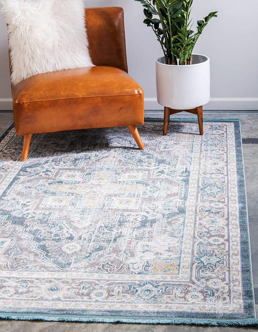 Unique Loom Baracoa Collection Area Rug - Prado (5' 5" x 8' Rectangle, Gray/ Blue)