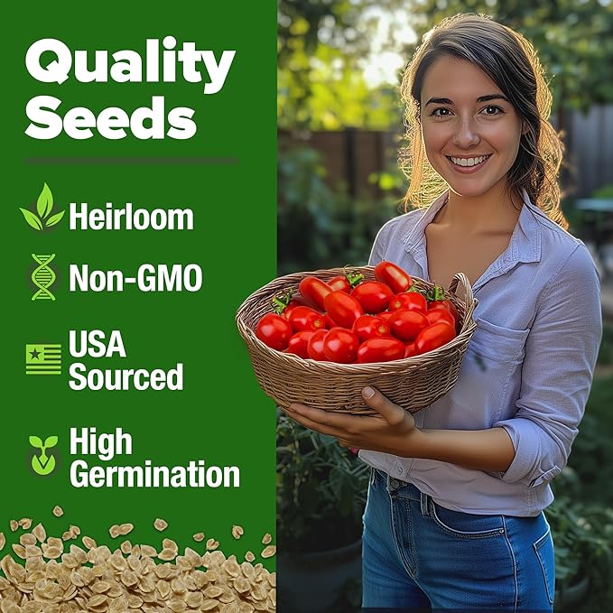 HOME GROWN San Marzano Tomato Seeds – 132 Heirloom, Seeds – High Germination Tomatoes for Indoor & Outdoor Growing – Classic Paste Variety for Gardeners & Home Use