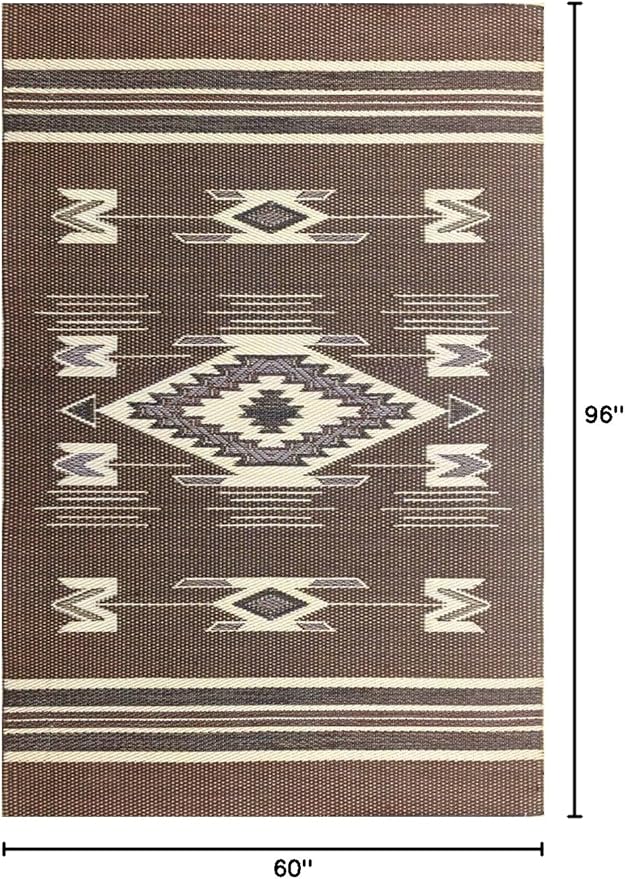 Mad Mats Traditional Outdoor Rug, Reversible Plastic Mat (5' x 8', Navajo - Brown)
