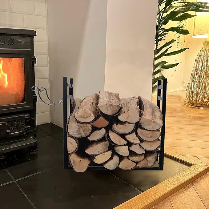 GREEN PARTY Firewood Rack with Kindling Holder, 3ft Heavy Duty Metal Firewood Holder, 30" Tall Indoor/Outdoor Log Rack Wood Holder for Fireplace Kindling Wood Storage and Stove Accessories