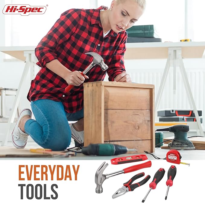 Hi-Spec 38pc Red Household DIY Small Tool Kit. Toolbox Set of Starter Basic Tools Kit for Home & Office