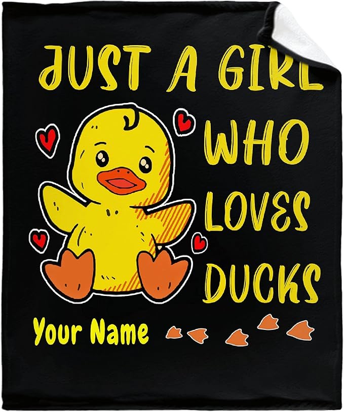 Girl Loves Ducks Custom Throw Blanket with Your Text Personalized Blankets Best Gifts for Family, Friends 60"x50" Medium for Teen