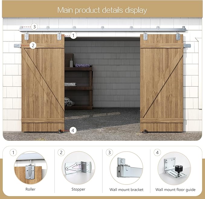 12FT Heavy Duty Galvanized Steel Exterior Sliding Barn Door Hardware Kit, 450 lbs Capacity,Kit for Outdoor,Fit MAX 2 X Door Width 72in