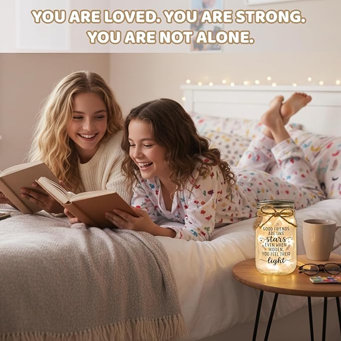SOLMAY Friendship Gifts for Women – “Good Friends Are Like Stars” Mason Jar Night Light, Best Friend Birthday Gift for Women, Sentimental Christmas Gifts for Her, Cozy Rustic Home Decor Ready to Gift
