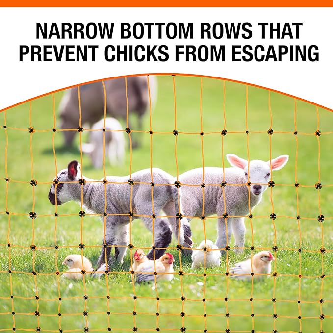 Pet & Livestock HQ Electric Fence Poultry Netting 48" x 164' - Portable Pre-Assembled Electric Net Fencing for Goats, Sheep, Lambs in Farms, Ranches, and Gardens (19 Posts, 2 Spikes)