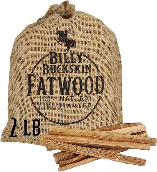 2lb Burlap Bag of Fatwood Fire Starter Sticks - Easy & Safe Fatwood Sticks in a Stylish Jute Bag - Start a Fire with Just 2 Pieces - Works in Any Weather Conditions - 2 Pound Sack by Billy Buckskin