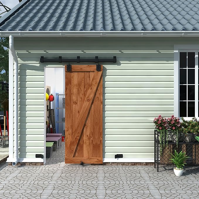 5FT Black Box Rail Exterior Sliding Barn Door Hardware Track Kit, Heavy Duty Barn Door Track Set, Wall Mount Outdoor Weatherproof Single Barn Door Hardware with 5 Track Brackets(No Doors）