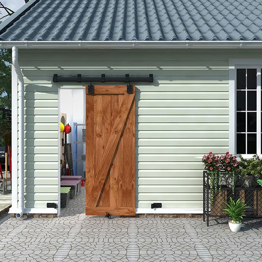 5FT Black Box Rail Exterior Sliding Barn Door Hardware Track Kit, Heavy Duty Barn Door Track Set, Wall Mount Outdoor Weatherproof Single Barn Door Hardware with 5 Track Brackets(No Doors）