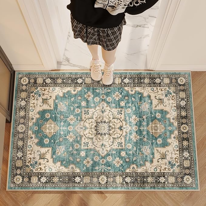 Area Rug 2x3 Door Mat,Washable Rugs,Stain Resistant Soft Thin Rug,Vintage Home Decor Non-Slip Rugs,for Bedroom,Office,Farmhouse,Front Door,Entryway