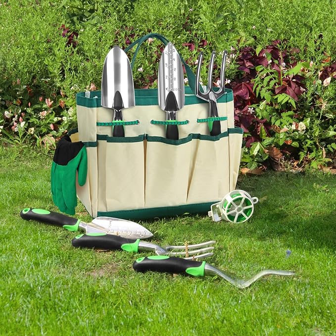 11-Piece Gardening Tool Set, Heavy Duty Garden Tool Set with Storage Bag and Apron, Durable Aluminum Alloy Garden Tools Kit, Gardening Gifts for Women, Mom, Grandma