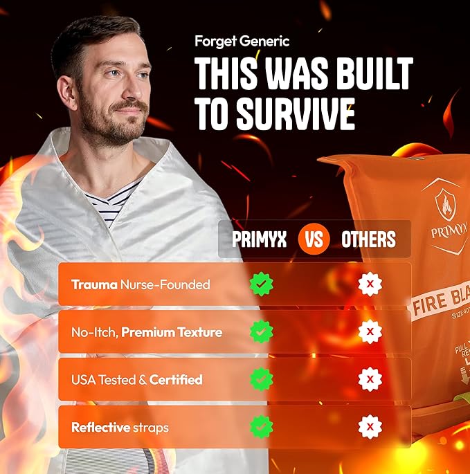 Emergency Fire Blanket 40"x40" (1-Pack) – Fireproof Survival Blanket for Home, Kitchen, RV & Camping – Smothers Grease & Electrical Fires – Reusable, Pet & Family Safe Fire Safety Gear