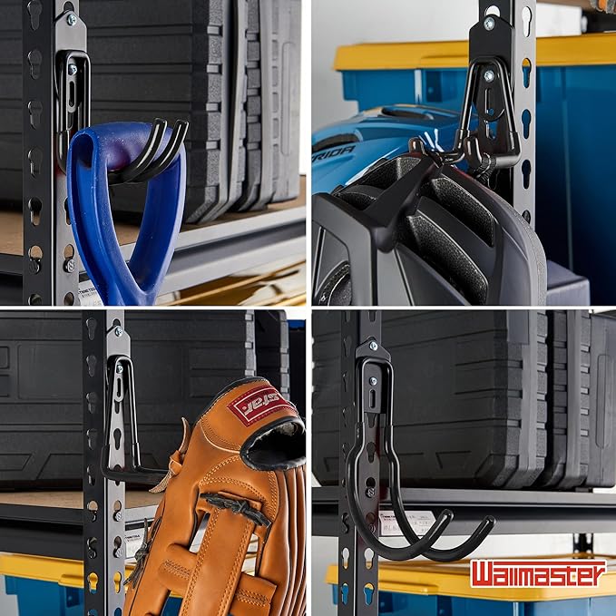 Wallmaster Garage Hooks Organizer Kit,12 Pack Adjustable Heavy Duty Shelving Hook,Wall Mount Utility Steel Garage Organization (Black)