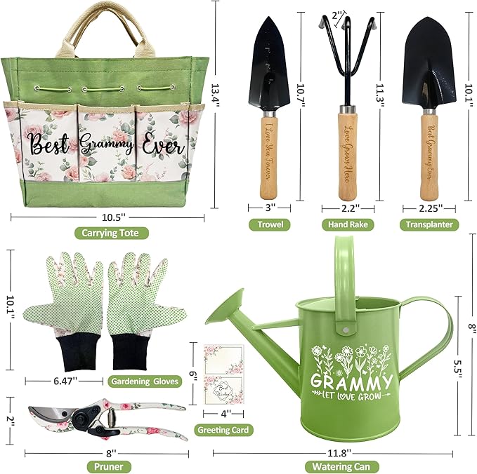 Gifts for Grammy Christmas, Gardening Kit Grammy Gifts from Grandkids Floral Gardening Tools and Durable Garden Tools Organizer Tote, Ideal Gardening Gift for Women on Birthday Plant Lover Present