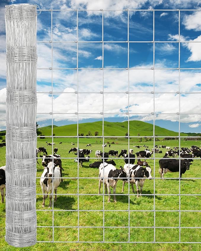 Farm Fence, 6FT x 328FT Heavy Duty Galvanized Cattle Fence Panel - Zinc Coated Wire Fencing for Livestock, Goat, Sheep & Garden Enclosure, Farm Animal Protection