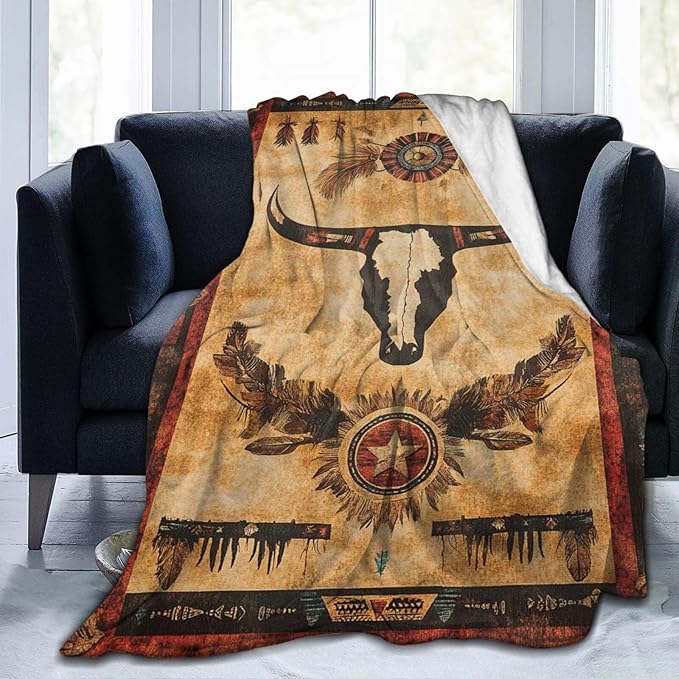 Dynova Western Blanket Cozy Plush Native Tribe Throw Blankets Fuzzy Flannel Fleece Gifts for Girls Boys Women Men 60"X50"
