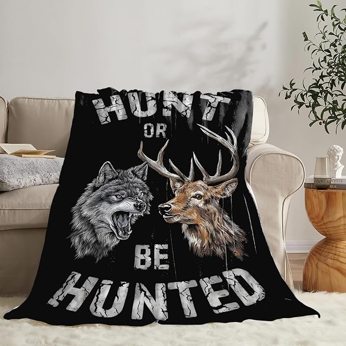 Hunting Blanket Gifts for Men Dad Wolf Deer Throw Blankets Cozy Plush Fleece Hunters Decor Flannel Fuzzy for Couch Chair Bed 50"X40"