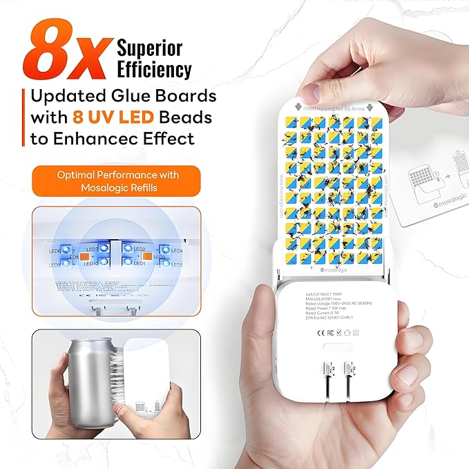 Mosalogic Fruit Fly Traps for Indoors Gnat Trap for House Indoor-600 Sqft Protection Area UV Fly Insect Trapper for Fruit Flies,Gnat,Mosquito,and Other Flying Insect Plug in Bug Killer White