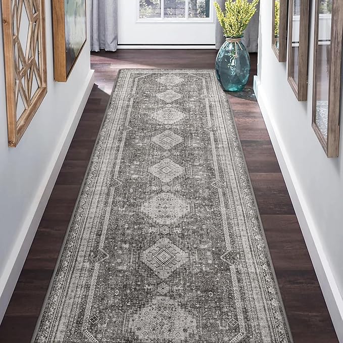 GENIMO Runner Rug 2x5 Non Slip Machine Washable Hallway Runner Rug, Low Pile Lightweight Rugs for Entryway, Hallway, Kitchen and Corridor, Vintage Grey