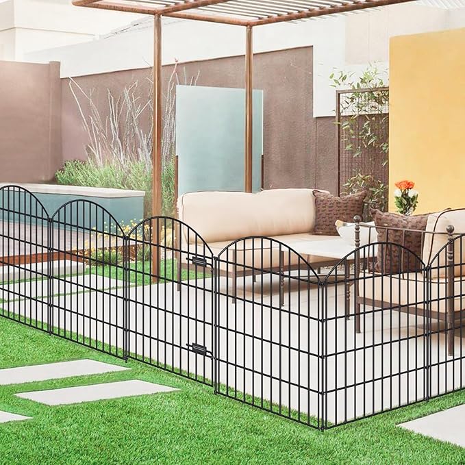 Metal Garden Fence with Gate 36in (H) x 11.7ft (L), 1 Gate+ 4 Panels Dog Fence Border Fence Animal Barrier, No Dig Garden Fencing for Yard Flower Bed Lawn Patio Outdoor, ECG3505, Black