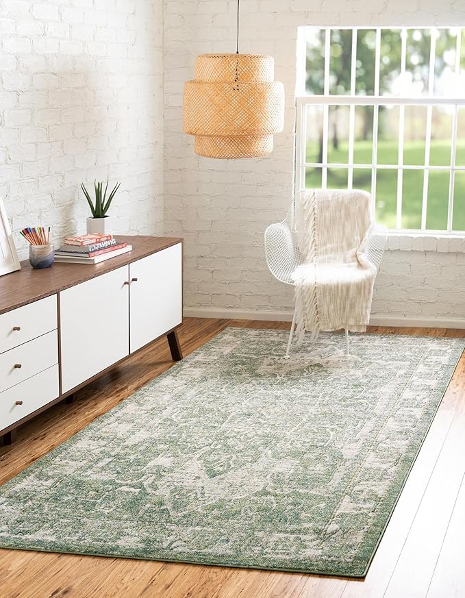 Unique Loom Isabella Collection Area Rug - Adjani (9'x 12' 2" Rectangle, Green/ Ivory)