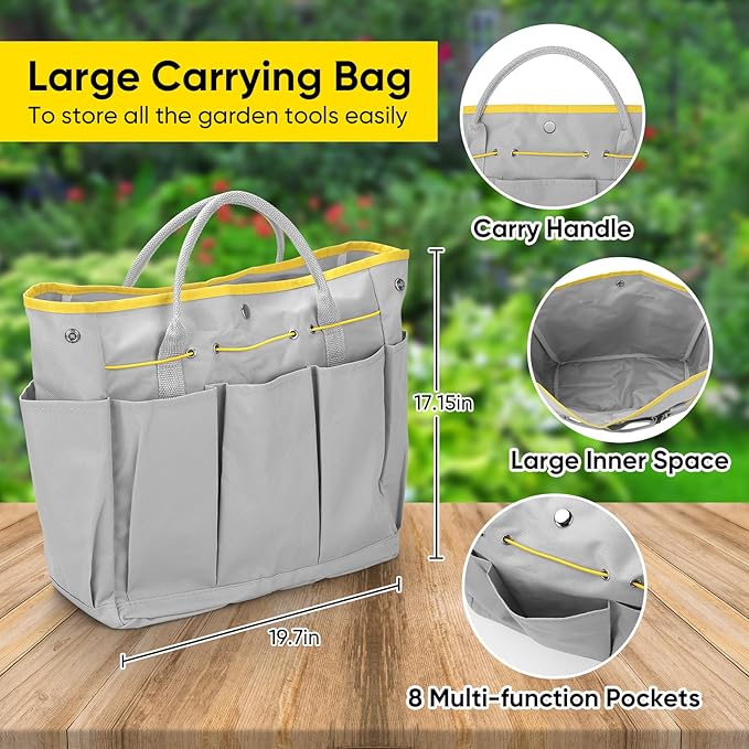 Blumway Garden Tool Sets, 10 Piece Heavy Duty Gardening Tool Set, Stainless Steel Gardening Hand Tools with Garden Tool Bag, Garden Tool Kit for Gardening Supplies,Ideal Garden Gifts for Women Men