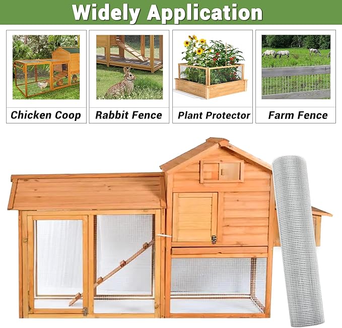 24 in x 100 ft 1/2 inch Hardware Cloth 19 Gauge Wire Fencing Galvanized Welding Garden Fence Roll Square Mesh Chicken Rabbit Snake Cage Heavy Duty Welding Fencing