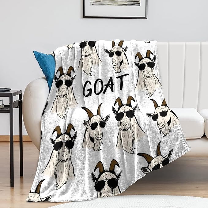 Goat Blanket for Girls - 50x60 Inches Soft Fuzzy Plush Throws Gift - White Funny Throw Blanket for Bed, Couch, Sofa