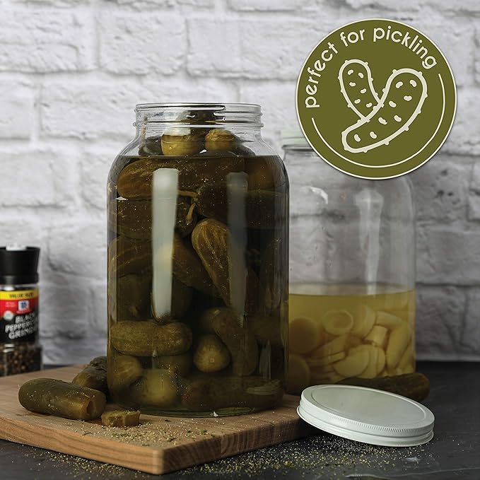 kitchentoolz Set of 3 One Gallon Large Glass Jar with Lid – Wide‑Mouth Gallon Mason Jar for Sun Tea, Pickling, Kombucha – 1 Gallon Glass Jug Made in USA