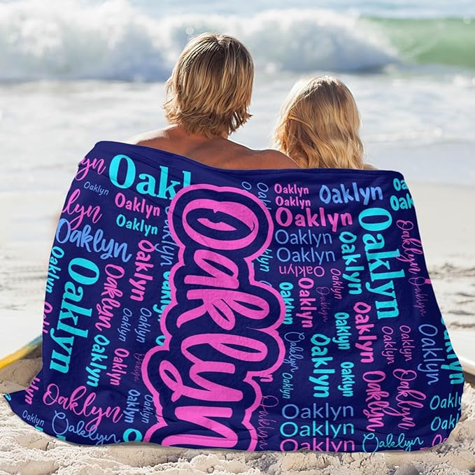 Custom Blanket with Name Personalized Blankets for Kids Adult Boys Girls Flannel Monogrammed Customized Blankets Throw (50''x60'')