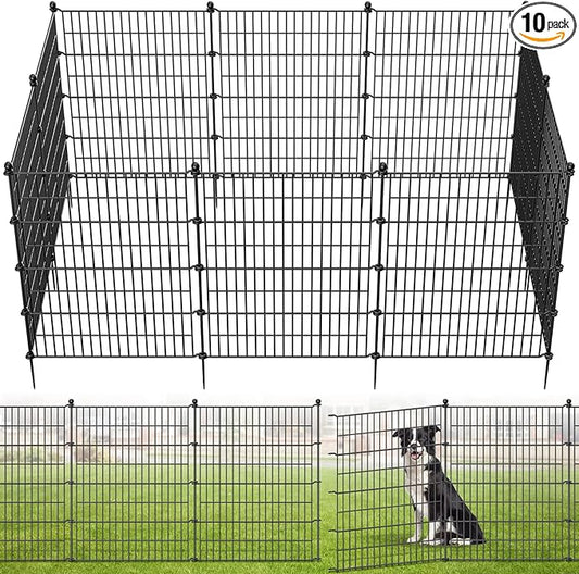 10 Panels No Dig Garden Fence Outdoor for Yard, 40 in(H) X 23.6 ft(L) Animal Barrier Pet Fencing Rustproof Decorative Metal Wire Panel Border for Dog, Rabbits, and Patio Temporary Ground Stakes
