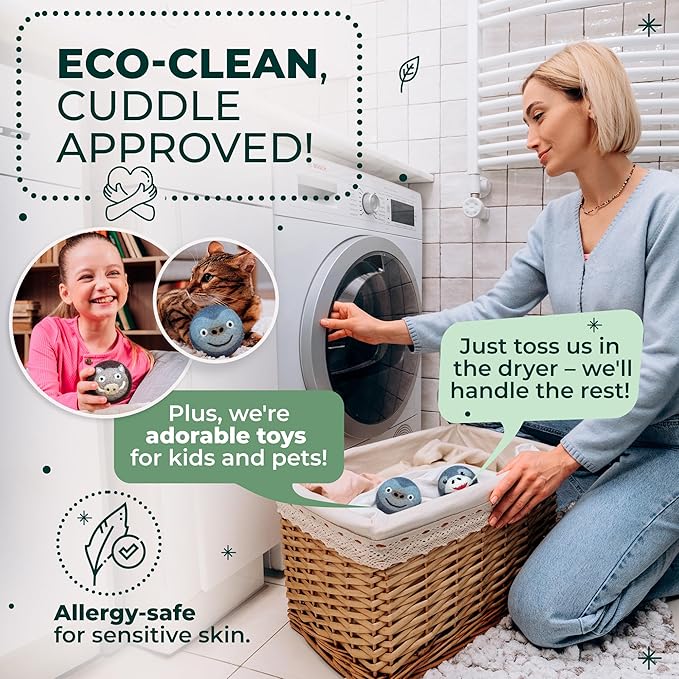 No More Dryer Sheets! Reusable Wool Dryer Balls XL 6-Pack - Reduces Static, Cuts Dry Time, & Softens Naturally