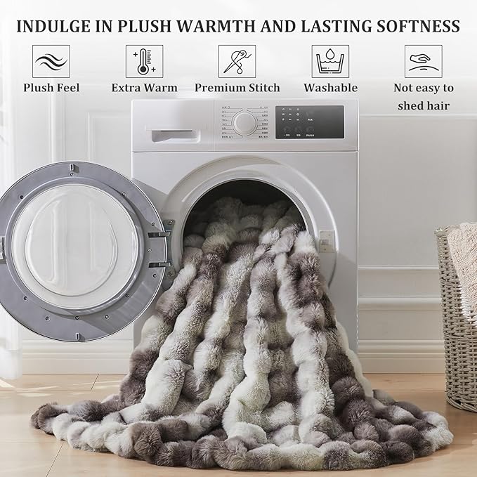 Faux Fur Throw Blanket for Couch, 1000 GSM Cozy Fuzzy Fluffy Soft Plush Thick Bubble Sherpa Blanket for Sofa Bedroom Living Room, Mothers Day Birthday Gifts for Women Home Decor