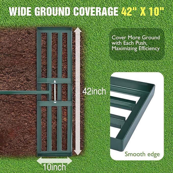 Yesker Lawn Leveling Rake 42 Inch for Soil Yard Leveling Rake with 42"x10" Ground Plate 72" Steel Handle Effort-Saving Heavy Duty Ground Leveler Tool for Backyard Garden Farm Golf Course Landscaping