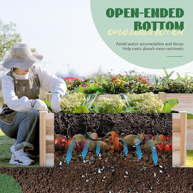 Jocisland H-Shaped Raised Garden Bed, 12x12x2 ft, 180 cu. ft Capacity, Double-Layer Wooden Planter Box for Outdoor Patio Garden