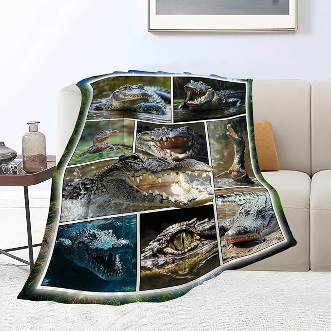 Crocodile Blanket Alligator Animal Throw Blankets Gifts for Girls Boys Kids Crocodile Lover Soft Cozy Fleece Plush for Couch Sofa Bed 80"x60"