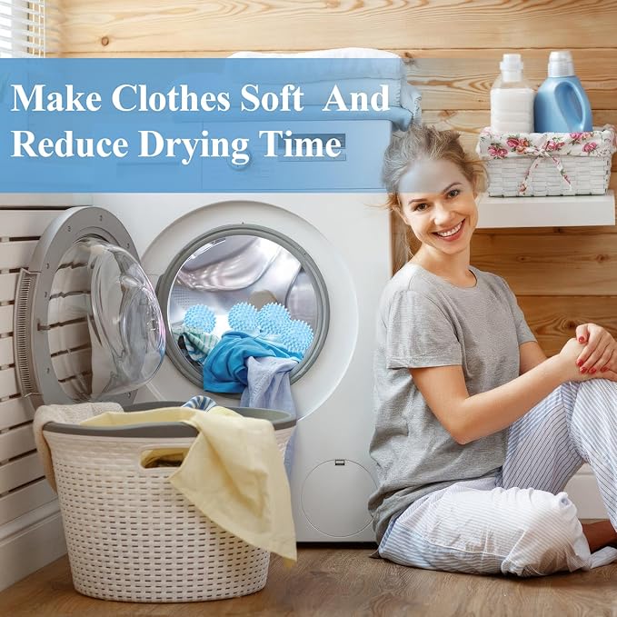 6 Pack Laundry Balls for Dryer, Dryer Balls Laundry Reusable, Dryer Ball Plastic Pellet Packs for Fabric Soften, Reduce Wrinkle and Less Static Cling-Light Blue