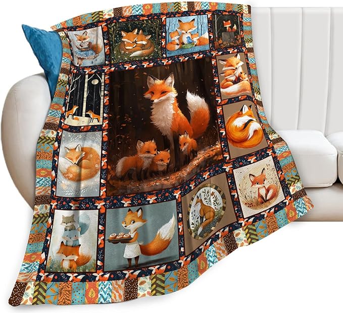 Fox Blanket, Cute Animal Throw Blanket, Foxes Gifts Blankets Stuff Fleece Flannel Plush for Girls Women Men Boys Lovers Adults Soft Bedding Gift for Sofa Bed Office Home Decor 40"X50"