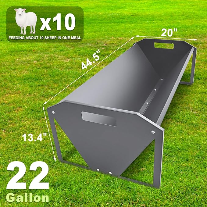 Livestock Feeding Trough 45", Heavy Duty 22 Gallon Capacity Livestock Trough, Galvanized Steel Sheep Feeder Trough for Horse, Goat, Sheep, Cattle, Cow, Alpaca