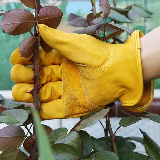 Garden Gloves, Puncture Resistant Gloves, Cowhide Protective Gloves for Gardening/Logging/Construction/Truck Driving